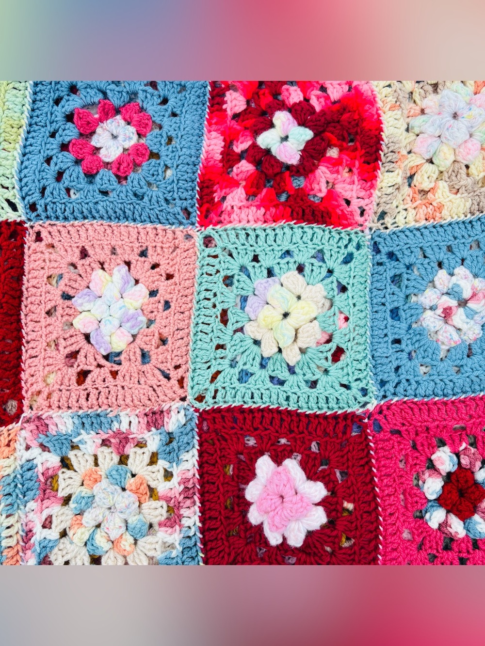 Vintage Granny Square Crochet Afghan Throw Blanket Handmade Boho Cottagecore - Picture 11 of 16